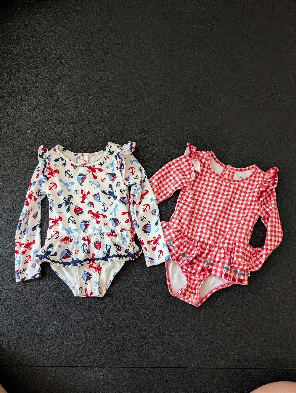 Sperry Kids Long-Sleeve Swimsuits in Red Gingham & Nautical Print Size 24M/2T